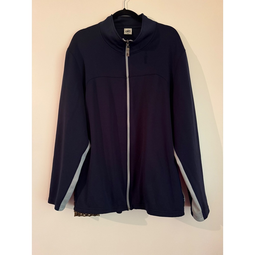 Alo Coolfit Mens XXL Navy Blue Full Zip Jacket Mesh Panels Athletic Running